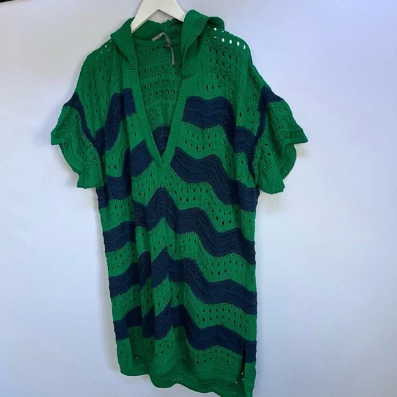 NWT Anthropologie Wave Crochet Hooded Mini Knit Cover Up  Beach Dress XL - Picture 10 of 10